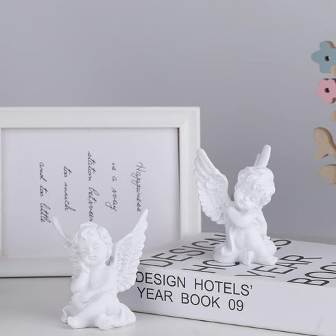 2 Pack Resin Cherubs White Angel Statue Figurine, Garden Sleeping Cherub Statue Sculpture Indoor Outdoor Home Decoration, Cute Adorable Angle Scul...