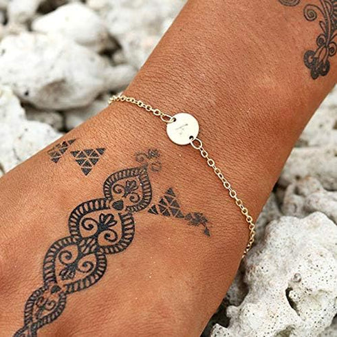 Gold 26 Initial Bracelet For Women Letter Initial Adjustable Chain Round Bracelet For Teen Girls (D)...