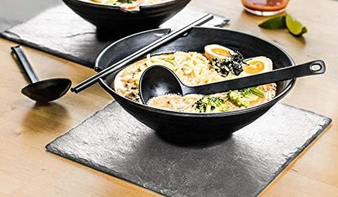 Happy Sales HSSP-MHXGLD, Japanese Style 8.25" Long handle Soup spoon Ramen Ladle Spoon for Udon Ramen Noodle Soup Pho Hot Pot, Black Melamine...