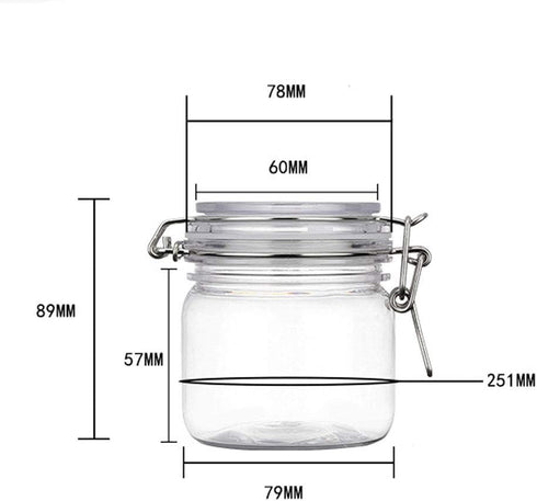 2Pcs 10 Oz/300ml Clear Round Plastic Home Kitchen Storage Sealed Jar Bottles with Leak Proof Rubber and Hinged Lid for Herbs, Spices, Candy, Gift,...