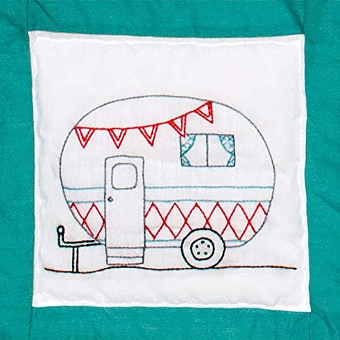 Jack Dempsey Needle Art Campers Hand Embroidery, 9" x 9", White......