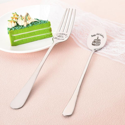 Happy 60th Birthday Fork Spoon Grandma Grandpa Gifts for Men Women 60 Year Old Birthday Gift for Dad Mom Engraved Spoon Fork for Aunt Uncle 60 Yrs...