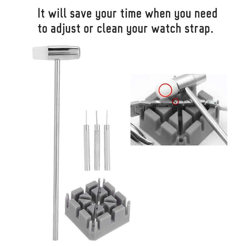Watch Link Removal Tool Kit, Professional Disassemble Small Hammer Detachment Watch Clock Removal Tool Suit Watch Strap Link Holder Hammer Punch P...