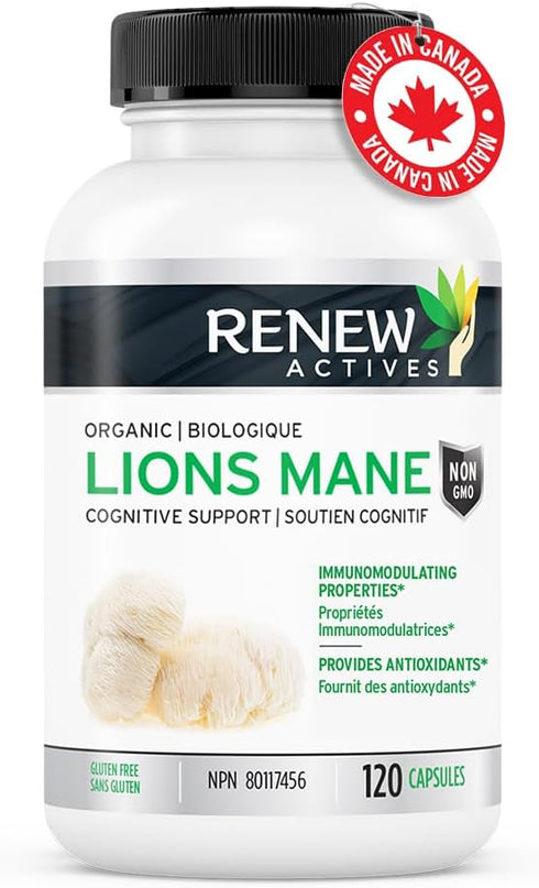 Renew Actives Organic Lions Mane Mushroom Supplement - 40% Polysaccharides, Immune Wellness & Rich in Antioxidant - 120 Capsules...