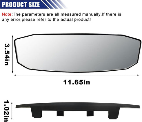 12 Inch Wide Angle Rear View Mirror, Interior Clip on Convex Rear View Mirror, Anti Glare, Clear Tint, Largest Panoramic Lengthened Widened No Bli...