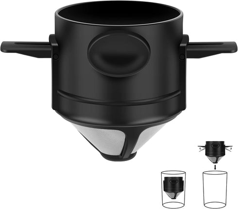 Pour Over Coffee Maker,Portable Stainless Steel Reusable Coffee Filter, Mini Collapsible Paperless Single Serve 1 Cup Coffee Dripper Cup Easy To C...