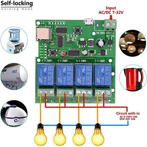 WiFi Wireless Inching Relay Monentary/Self-Locking Switch Module DIY Smart Home Remote Control DC 5-32V AC90-260V Ewelink App iOS/Andriod Compatib...