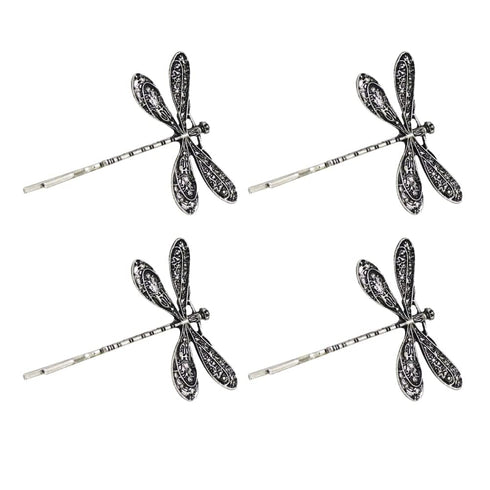 4Pcs Silver Dragonfly Hair Clip,Wedding Retro Antique Barrette,Bridal Headdress Head Wear Styling Hair Accessories for Girls Ladies Bobby Pins Hai...