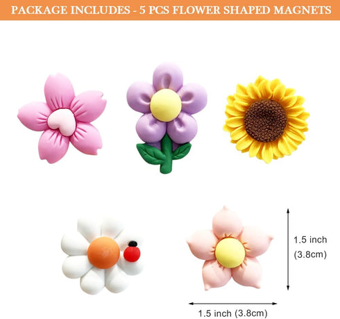 5 PCS Cute Flower Fridge Magnets, Cartoon Daisy Sunflower Cherry Blossom Refrigerator Magnets, Colorful Flower Magnets Office Home Kitchen Whitebo...