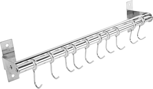 ASkinds Utensil Hanging Rack Stainless Steel Rail Hanger Rod Wall Mounted Pot Pan Lid Holder Cookware Storage Organizer with Sliding Hooks for Kit...