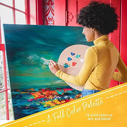 Acrylic Paint Set for Adults and Kids - 12 Pack of 12mL Paints with 3 Art Brushes, Non-Toxic Craft Paint for Easter Eggs, Ceramic Rock Paint - Art...