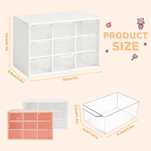 Mini Desk Organizer Drawer, 9 Removable Plastic Art Craft Organizers with Stickers, Cute Desktop Storage Organizer for DIY Crafts, Art Supply, Off...