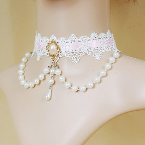 Choker Lace Necklace Retro Lolita Lace Choker Gothic Steampunk Costume Handmade Bride Choker for Women Vintage Punk Waistband for Halloween Christ...