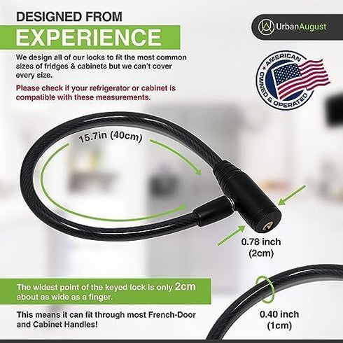 Urban August Child-Proof Refrigerator Lock for Kids & Adults - Lock for French Door Fridge and Cabinet (Regular, Black - 1 Pack)...