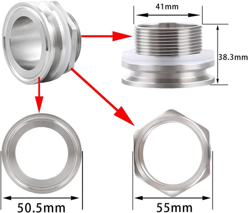1.5" Tri Clamp Bulkhead Compression Fittings,Stainless Steel 304 Weldless Bulkhead, Homebrew Kettle Bulkhead...