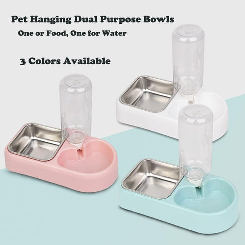 Crate Dog Cat Bowls, Dog Water and Food Bowl Set with Detachable Stainless Steel Bowl and Automatic Water Dispenser Bottle, Hanging Pet Cage Kenne...