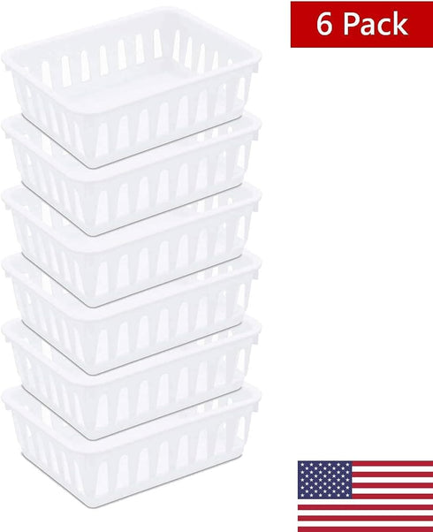 Tribello Mini Plastic Baskets for Organizing, White Drawer/Closet Storage Tray, Size 6 x 5 x 2 - Pack of 6 - Made in USA...
