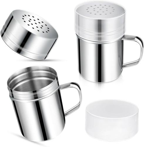 Stainless Steel Dredge Shaker Spice Shakers with Handle Powdered Sugar Shaker Pepper Shakers 6 Oz Metal Salt Shaker with Holes and Lid Fine Powder...