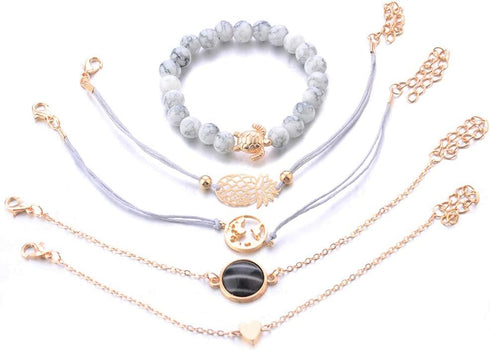 Beaded Bracelets for Women - Adjustable Charm Pendent Stack Bracelets For Women Girl Friendship Gift Rose Quartz Bracelet Links with Pearl Gold Pl...