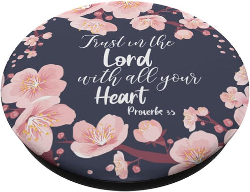 Christian Bible Verse Proverbs 3:5 Navy Blue Floral PopSockets Adhesive PopGrip...