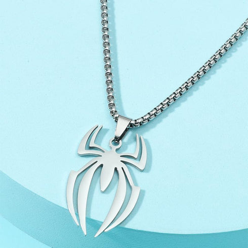 Spider Necklace For Men Pendant Black Silver Stainless Steel Gothic Vintage Cool Punk Unqiue Skull Head Spider Necklace For Men Son Boyfriend Husb...