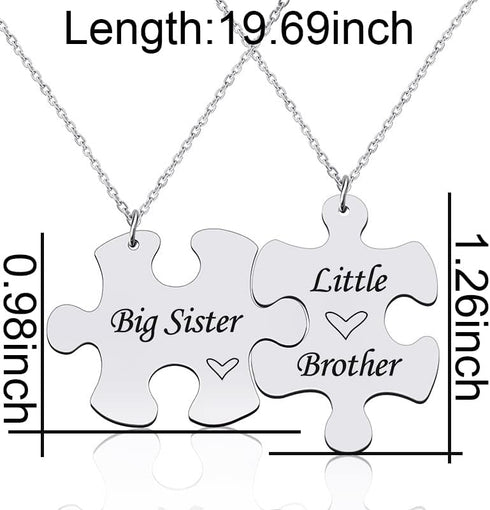 Big Sister Little Brother Necklace for 2 - Brother Sister Matching Gifts Necklaces for Sisters Brothers Christmas Birthday Gift from Brother Siste...