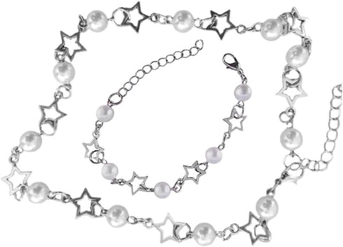 Fuqimanman2020 Y2k Bracelet Necklace for Women Star Imitation Pearl Bead Y2k Jewelry Silver Chain Charm Aesthetic Grunge Gift...