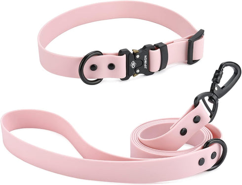 Waterproof Dog Collar and Leash Set Adjustable Quick Release Buckle Collar Leash for Small Medium Large Dogs (Large, Purple)...