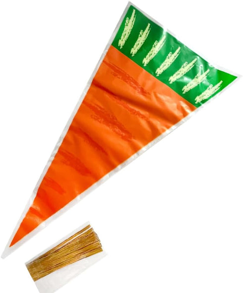 50pcs Carrot Shaped Candy Bags Creative Cone Cellophane Bags Easter Triangle Gift Bags with Twist Ties Translucent Gift Storage Packaging Bag for ...
