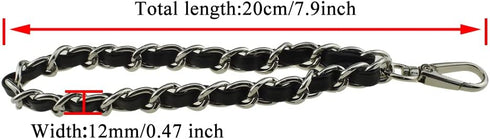 HAHIYO 7.9 inches Length 12mm Width Chain Strap Wristlet Black Leather Intertwined with Silver Chain Prevent Snag Easy Match Purse Accessories Rep...