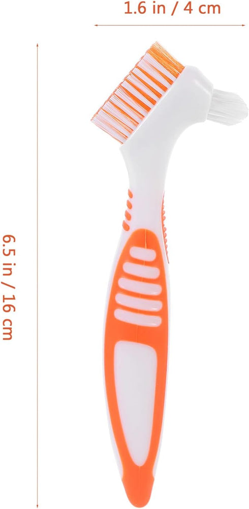 Healifty 4 Pcs Hard Denture Brush Double Sided Toothbrush Multi- Layered Bristles Fake Teeth Cleaning Brush Denture Care (Orange)...