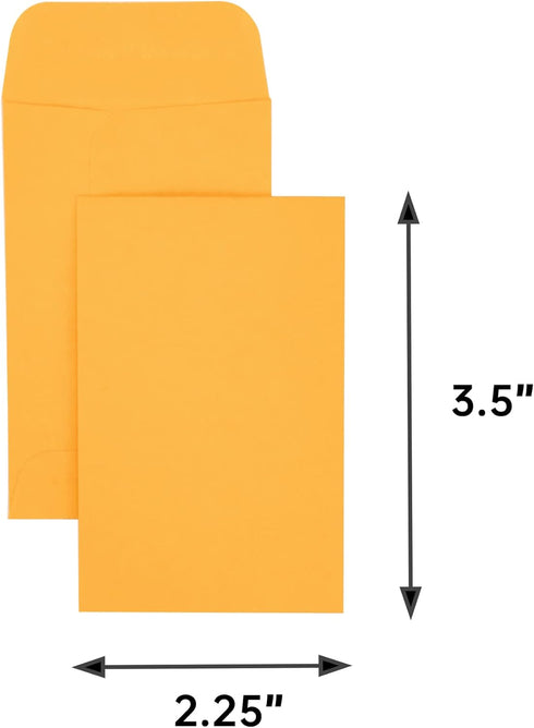 ESSENTIAL #1 100 Piece Coin Envelopes 2.25" x 3.5" with Gummed Flap, Small Parts Envelope for Home and Office Use (Yellow -100)...