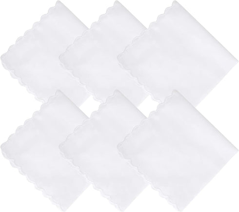 6 Pcs White Cotton Handkerchiefs, 11" White Pocket Square for Men Women with Crescent Edge, Machine Wash Elegant Soft Handkerchief for Groomswomen...