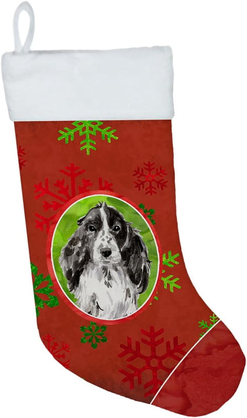 Caroline's Treasures CK3985CS Christmas Snowflakes Black Parti Cocker Spaniel Christmas Stocking Fireplace Hanging Stockings Christmas Season Part...