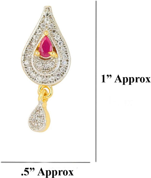Touchstone Hollywood Glamour Cubic Zirconia CZs pear shape red faux ruby studded micron setting designer jewelry pendant set for women in gold and...