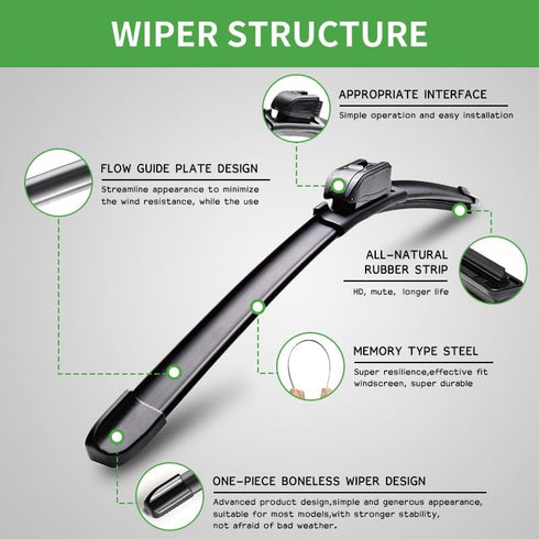 Windshield Wipers, ASLAM Type-G 18"+18" Wiper Blades: All-Season Blade for Original Equipment Replacement and Refills Replaceable, Double Service ...