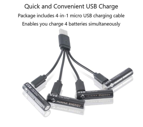 4-Way Charging Cable for AAA USB Rechargeable Battery(2 Packs,Batteries are NOT Included)...
