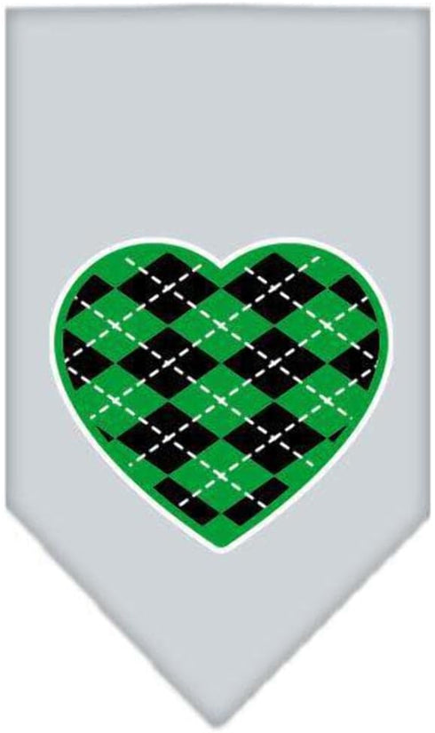 Pet and Dog Bandana Screen Printed, Green Argyle Heart Gray Small...