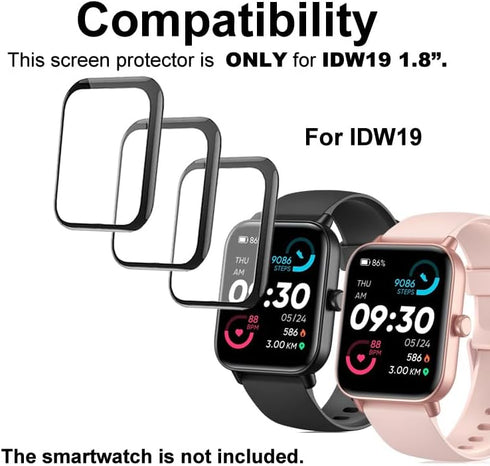 3D Screen Protector Compatible with IDW19 1.8” MILOUZ aeac KALINCO Quican Hoowel VERYFIT Smart Watch (Answer/Make Calls)...
