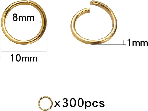 300 Pcs 10mm Open Jump Rings Gold Plated Jump Rings for Jewelry Making Single Ring Bulk for DIY Craft Earring Necklace Bracelet Pendant Choker Jew...
