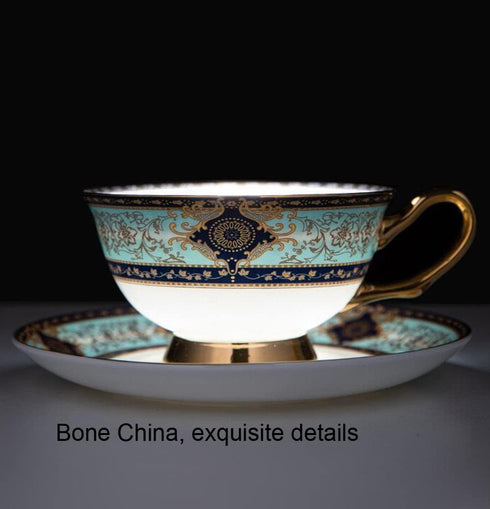 YBK Tech Euro Style Bone China Cup& Saucer Set, Ceramic Tea Coffee Cup for Home Kitchen Wedding (Royal Pattern- Sky Blue)...