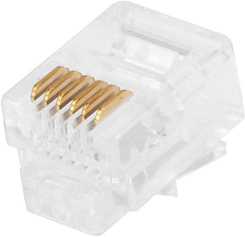 Monoprice 6P6C RJ12 Modular Plugs - For Flat Solid/Stranded Cable, 1u, 2 Prongs, 50 Pack, Clear...