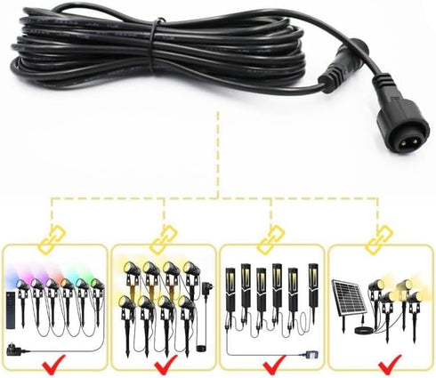 Extension Cable Outdoor 2 Pin for Garden LED Spotlight, Black Extension Cords Outdoor Waterproof (16.4 FT)...