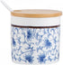 123Arts Ceramic Sugar Bowl Retro Blue and White Storage Jar with Wooden Lid and Spoon...