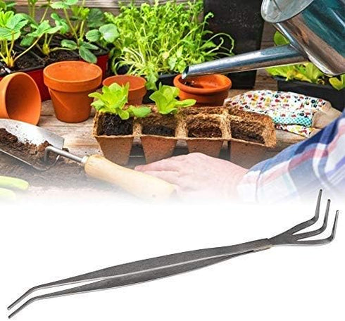 Fdit 2 in 1 Stainless Steel Bonsai Tools Gardening Tool Root Rake Tweezers for Bonsai Planter...