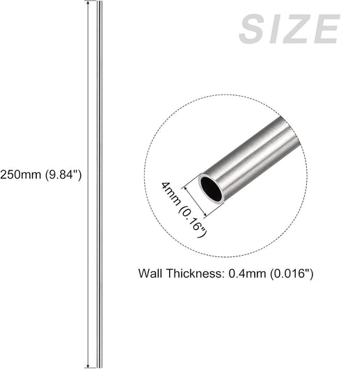 304 Stainless Steel Tube (4mm OD x 0.4mm T x 250mm L), Straight Tubing - for Home Furnishing, Machinery...