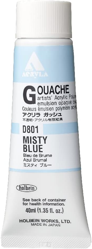 Holbein Acrylic Gouache Artists Acrylic Polymer Emulsion, 40ml Misty Blue (D801A)...