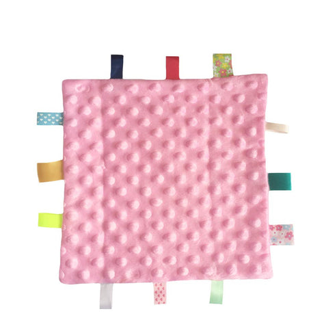 Pink Baby Tag Comforter Taggy Blanket - Security Blanket with Multi-Coloured Tag, Taggy Plush Comforter - Pale Pink Textured Underside...