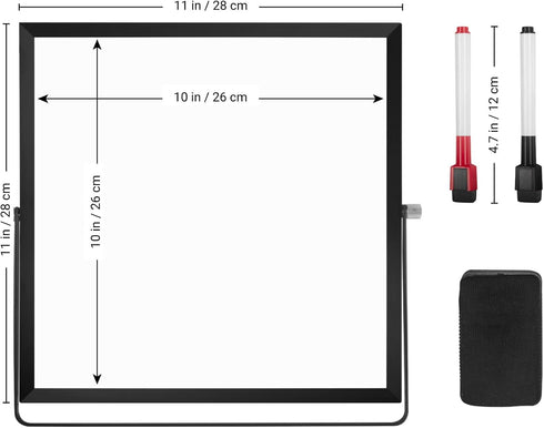 Desktop WhiteBoard 10” X 10”, Magnetic Double-Sided Mini Dry Eraser White Board Easel, 360° Reversible to Do List Notepad, Portable Tabletop Memo ...
