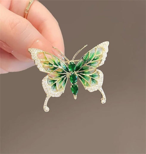Vintage Rhinestone Butterfly Brooch Emerald Insect Brooch Crystal Butterfly Elegant Lapel Pin Dress Accessory Wedding Birthday Jewelry Gift...